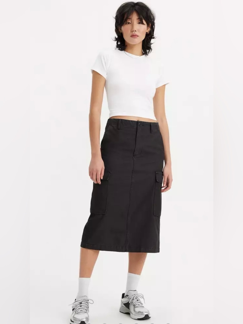 Levi’s Cargo Midi Cotton Pockets Slit Black Skirt Size 26